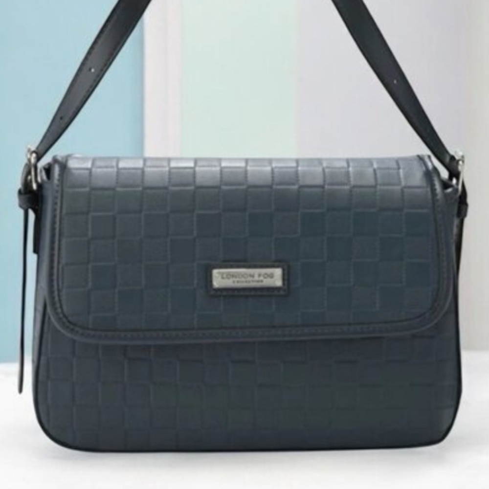 London Fog Quilted Flap Shoulder Bag in Charcoal